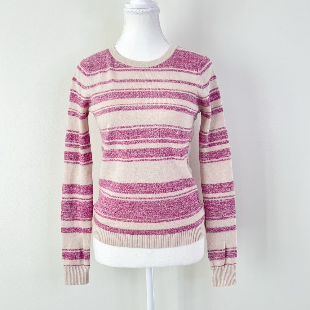 THEORY Charla Striped Cashmere Ivory/Vibrant Sweater NEW  Size Small
